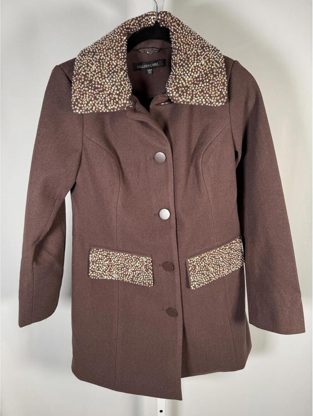 NWT Colleen Lopez Womens Faux Wool Coat Brown Removable Collar Size Small - Picture 2 of 4